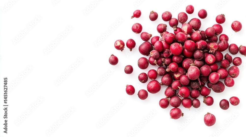 Red berries scattered on white background Red berries scattered on white background
