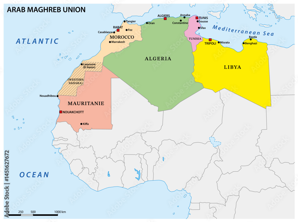 Map of the North African Arab Maghreb Union