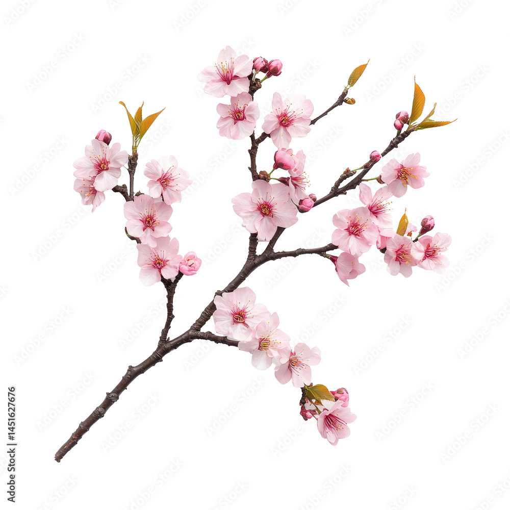 Delicate sakura tree branch adorned with pink flowers against a clean transparent background in a tranquil setting, sakura tree branch flower isolated on transparent background Delicate sakura tree branch adorned with pink flowers against a clean transparent background in a tranquil setting, sakura tree branch flower isolated on transparent background