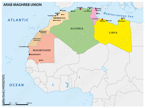 Obraz na płótnie Map of the North African Arab Maghreb Union w salonie