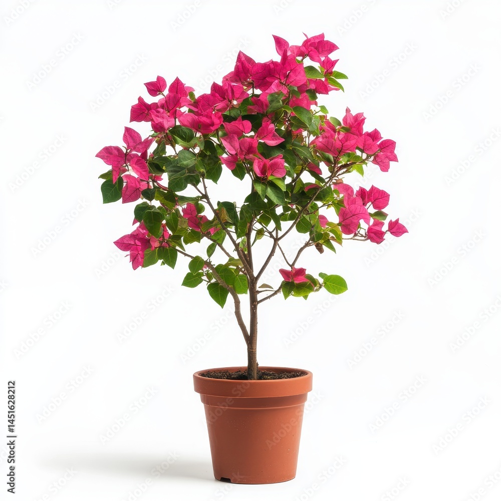 Pink Bougainvillea in Terracotta Pot Against White Background Pink Bougainvillea in Terracotta Pot Against White Background