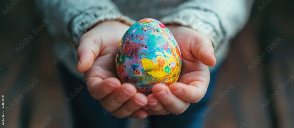 Child holding decorated Easter egg Child holding decorated Easter egg