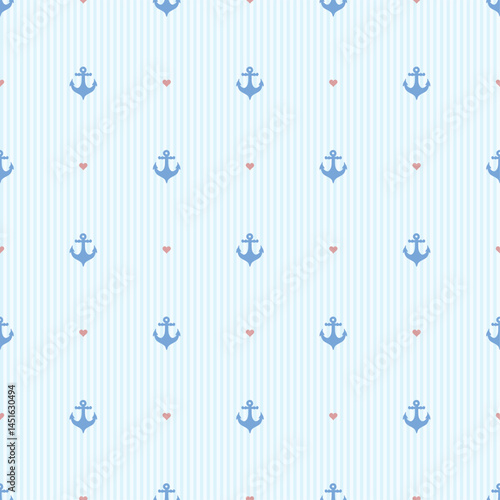 Nautical Themed Seamless Pattern with Anchors and Hearts