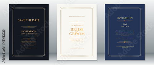 Luxury wedding invitation card set with minimalist gold decoration