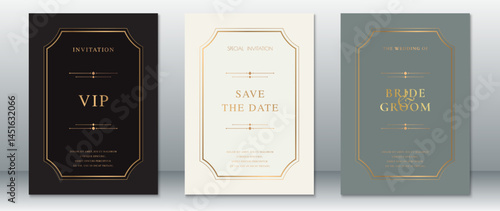Luxury Wedding Invitation Card Set with Classic Gold Frame Design