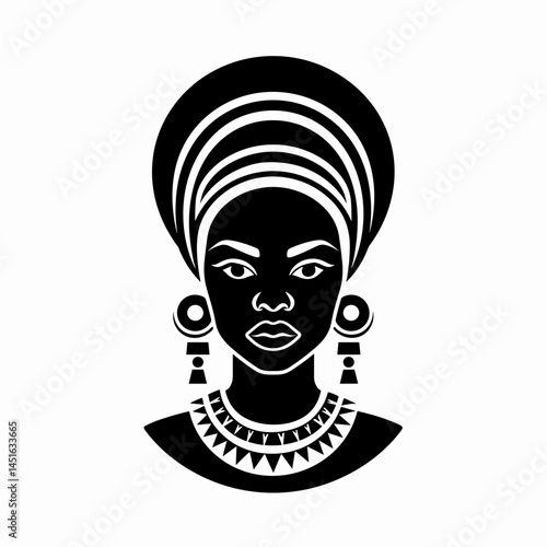 Beautiful African woman with turban on head. Vector illustration.