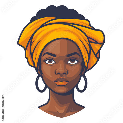 Beautiful African woman with turban on head. Vector illustration.