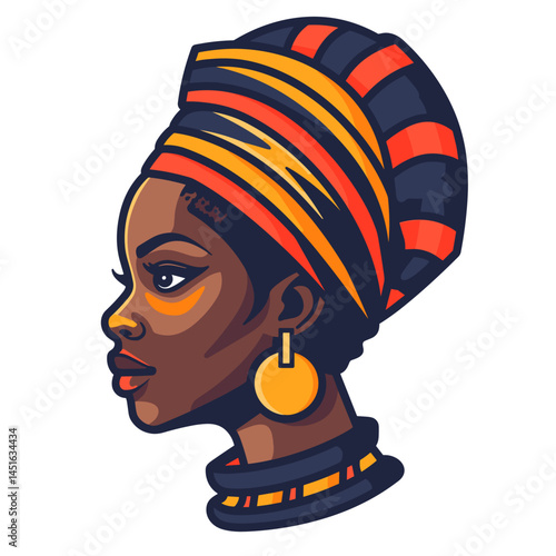 Beautiful African woman with turban on head. Vector illustration.