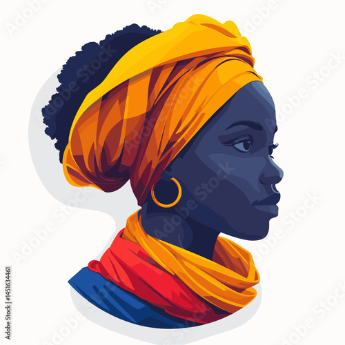Beautiful African woman with turban on head. Vector illustration.