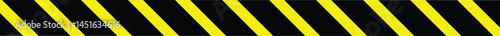 Isolated single crossed police warning tape with yellow and black stripes. Caution ribbon tape. Warning line for police.