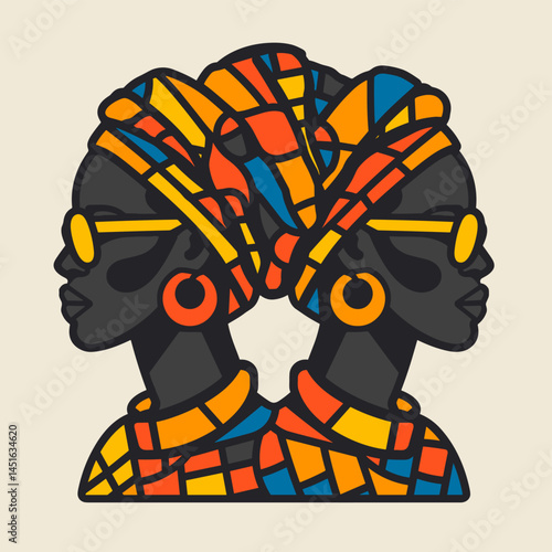 Beautiful African woman with turban on head. Vector illustration.