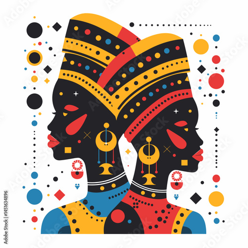 Beautiful African woman with turban on head. Vector illustration.