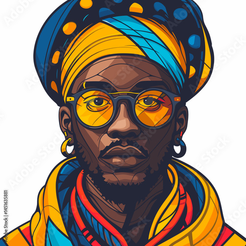 Portrait of an African American man with glasses. Vector illustration