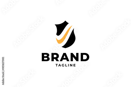 Abstract Shield with Yellow Check ikon symbol logo design vector