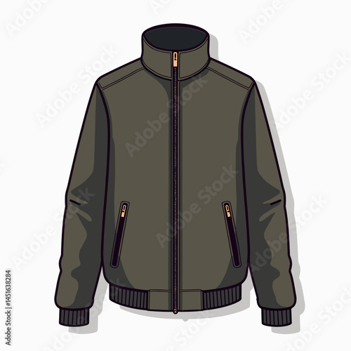 khaki green mens jacket with zipper, casual outerwear