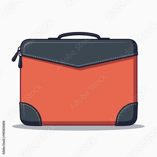 red briefcase with black handle and strap