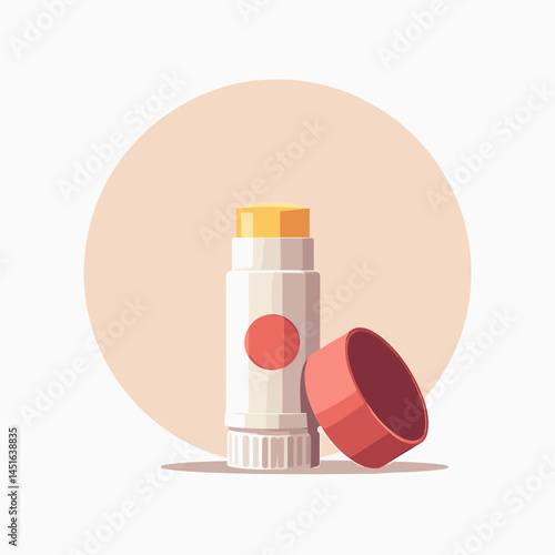 cute illustration of yellow and red lip balm with pink cap