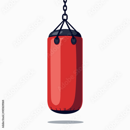 red boxing punch bag hanging from chain