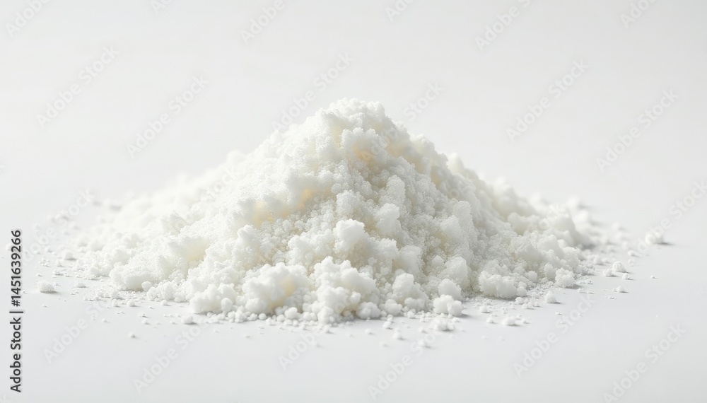 Pile of white sugar, soft shadows on white backdrop, granulated, powder Pile of white sugar, soft shadows on white backdrop, granulated, powder