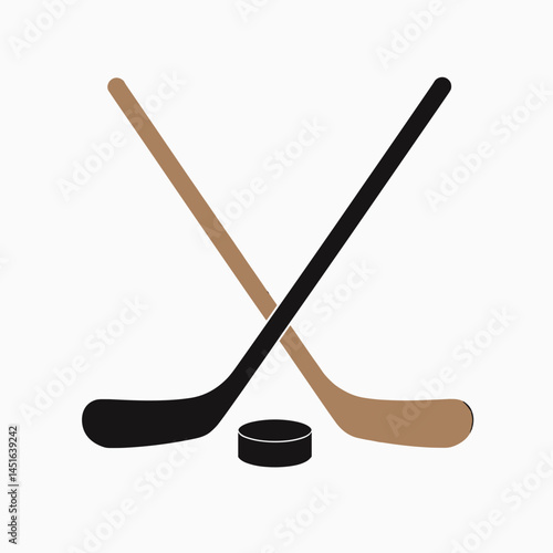 hockey equipment set with brown stick and black puck