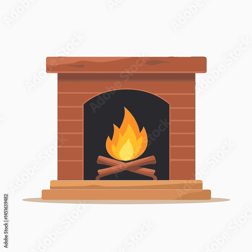 cozy wooden fireplace with flames illustration