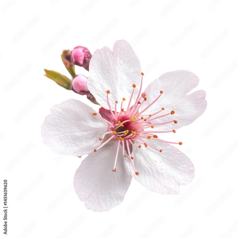 Naklejka premium Delicate single sakura flower with soft pink center on a transparent background depicting the essence of spring beauty, of single sakura flower transparent background isolated on solid transparent