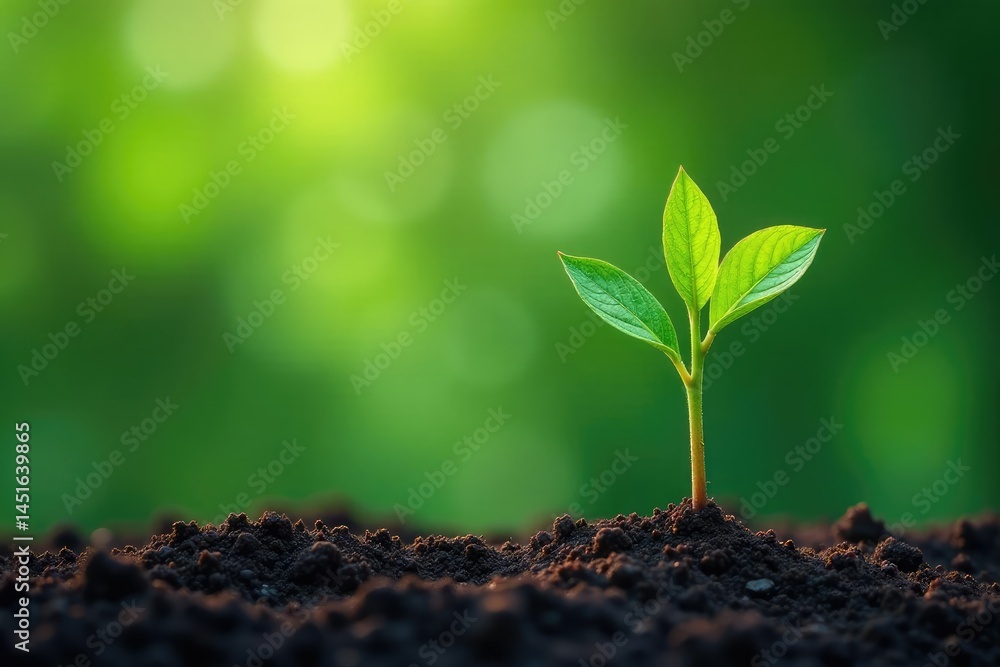 Fototapeta premium Single sprout, thin trunk, vibrant green foliage , macro, trunk
