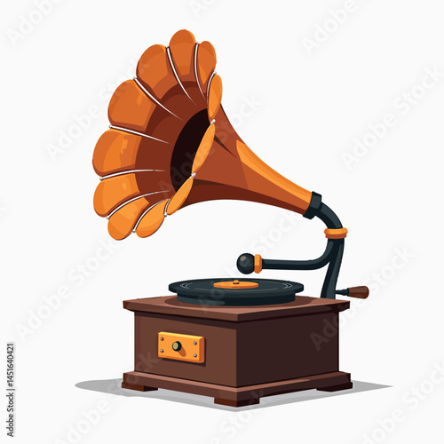 vintage orange record player with brown cabinet