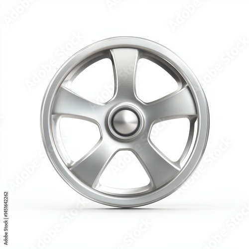 Silver Five Spoke Metal Wheel on White Background