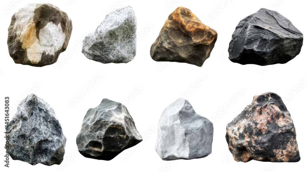 Set of Various Stones Isolated on White Background Set of Various Stones Isolated on White Background