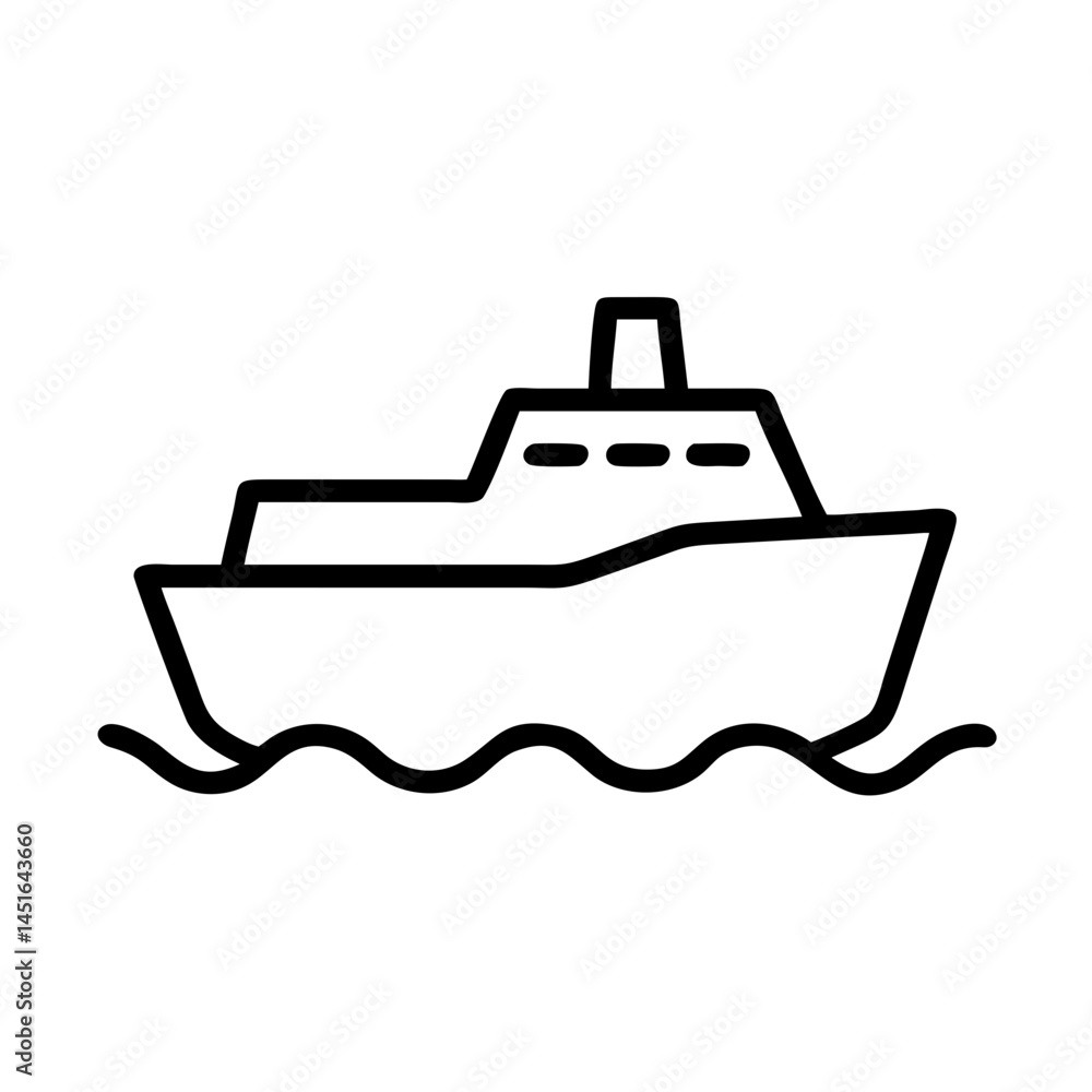 Simple line icon of a ferry boat sailing on water Simple line icon of a ferry boat sailing on water