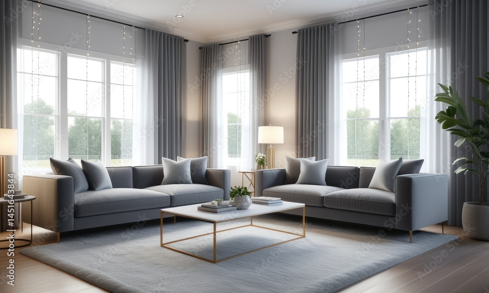 Fototapeta premium Elegant modern living room with natural light and minimalist interior design