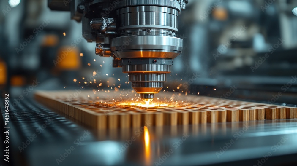 High-Precision CNC Machining: Sparks Fly as Laser Cuts Wood High-Precision CNC Machining: Sparks Fly as Laser Cuts Wood