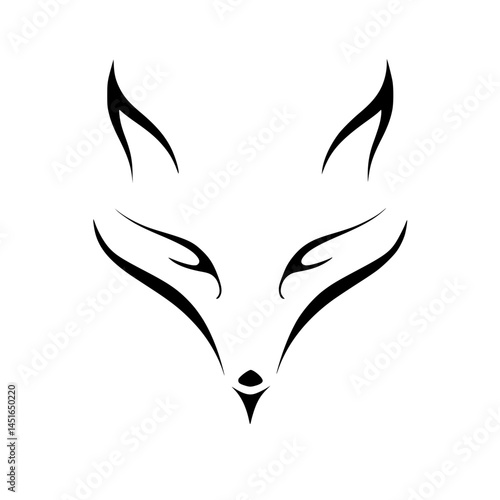Minimalist Fox Head Line Art Symbol, Abstract black and white vector illustration of a fox face made with sharp, clean lines, ideal for logos, tattoos, or branding.

