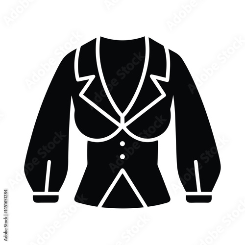 Crossover Blouse with Balloon Sleeves Icon Silhouette Vector Illustration