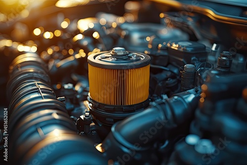 Car engine oil filter closeup.