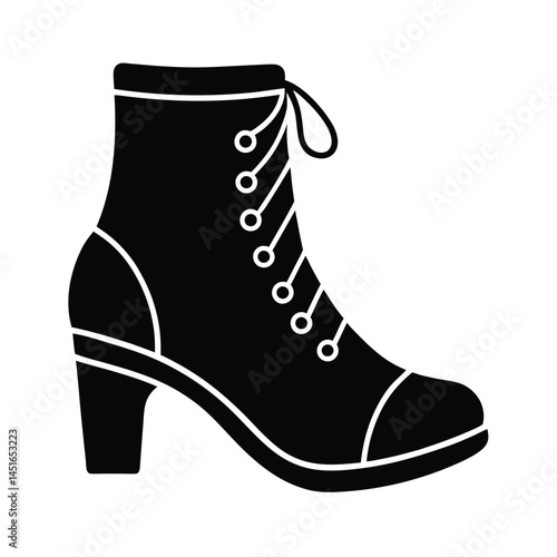 Peep Toe Ankle Boots with Lace Up Front Icon Silhouette Vector Illustration