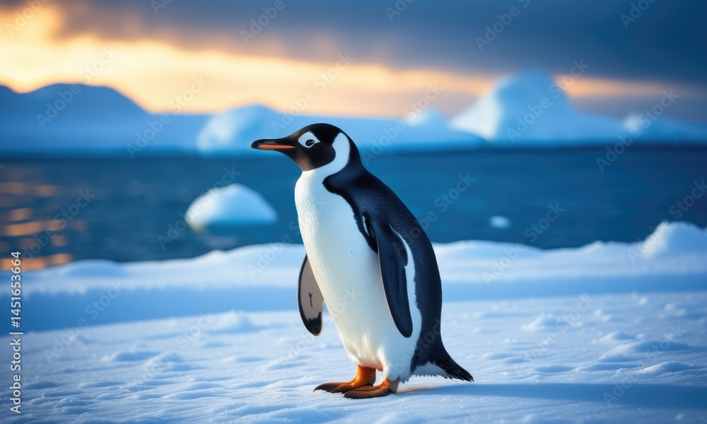 Obraz premium Gentoo penguin in antarctica at sunset: stunning arctic wildlife scene