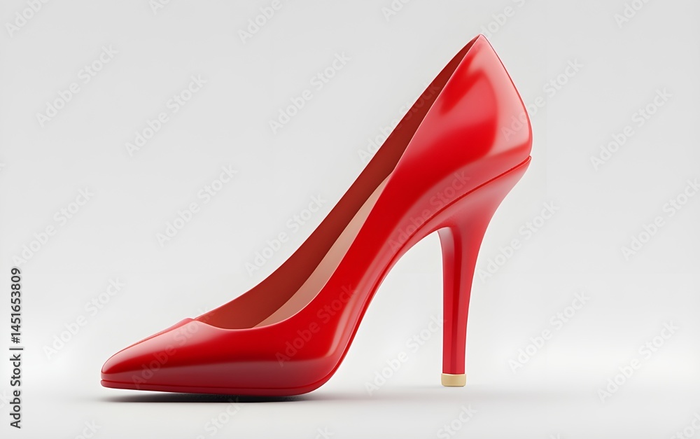A stylish red high heel shoe positioned on a white background, highlighting its sleek silhouette and bold hue. A stylish red high heel shoe positioned on a white background, highlighting its sleek silhouette and bold hue.