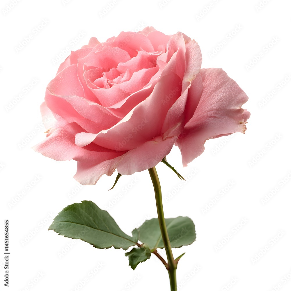 Delicate Pink Rose Bloom - Isolated Flower on White Background