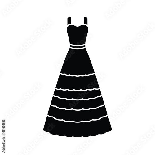 Tiered Maxi Dress With Lace Panels Icon Silhouette Vector Illustration