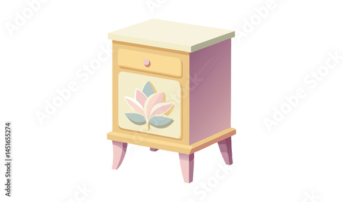 Cute pastel pink and yellow wooden nightstand