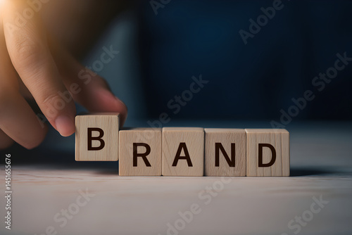 Crafting Identity: Wooden blocks assembling the word BRAND for effective branding
