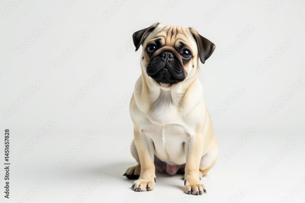 Obraz premium A single, charming pug against a plain white backdrop , dog, cute, stock