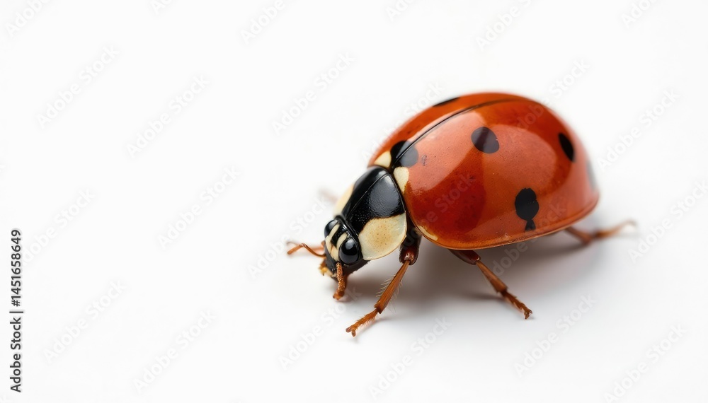 Fototapeta premium Close-up of a single ladybug on white background, close-up, bug