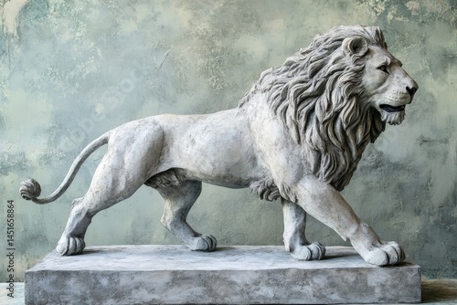 Majestic stone lion sculpture in profile view.