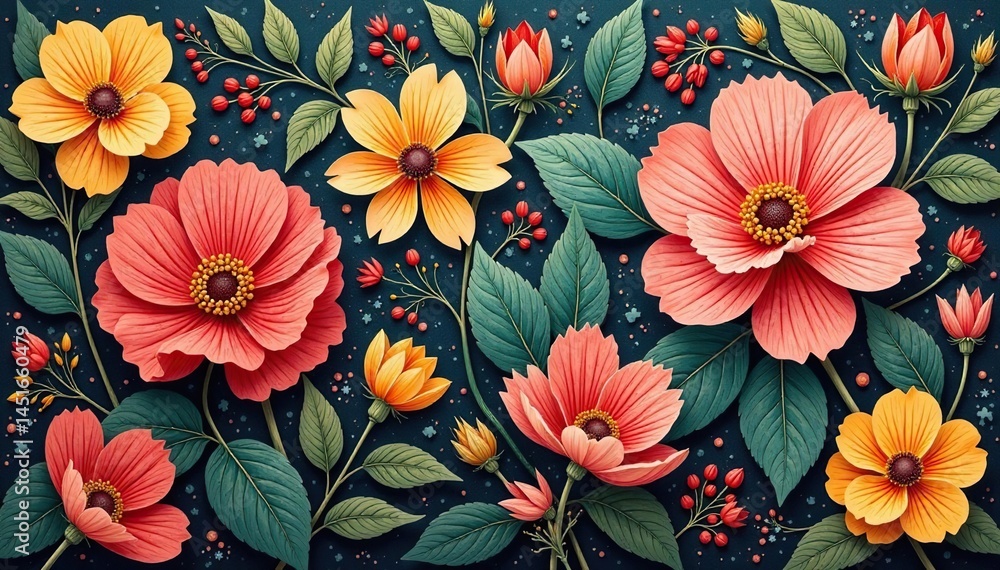 custom made wallpaper toronto digitalBold stylized floral tapestry, muted earth tones, nature, closeup, subtle