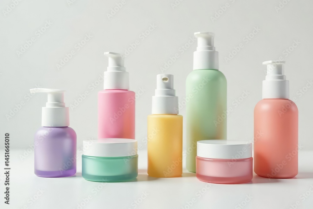 Various cosmetic containers on pristine white, isolated, matte, image Various cosmetic containers on pristine white, isolated, matte, image