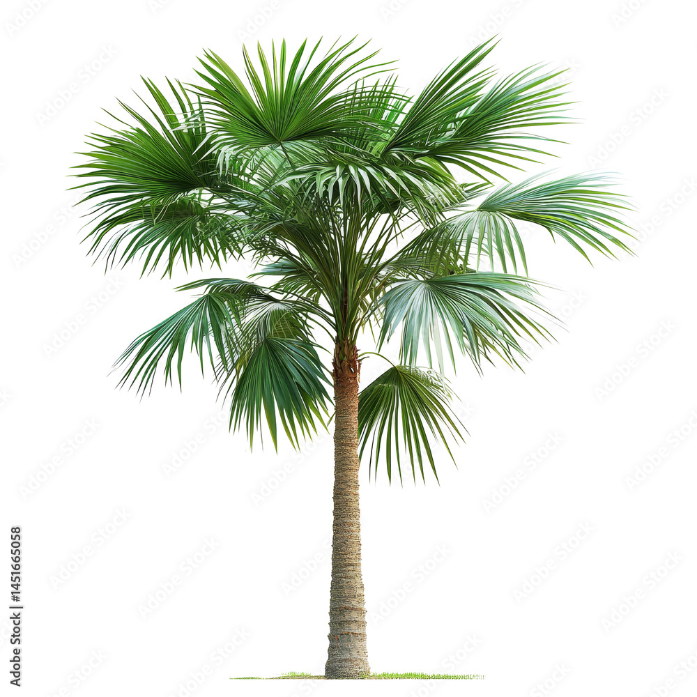 Obraz premium Asian Palmyra palm with lush green fronds isolated on a transparent background for botanical display, Asian Palmyra palm isolated on transparent background