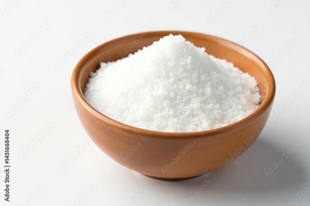 Bowl of white sugar, white background, close-up, studio shot, still life, recipe Bowl of white sugar, white background, close-up, studio shot, still life, recipe